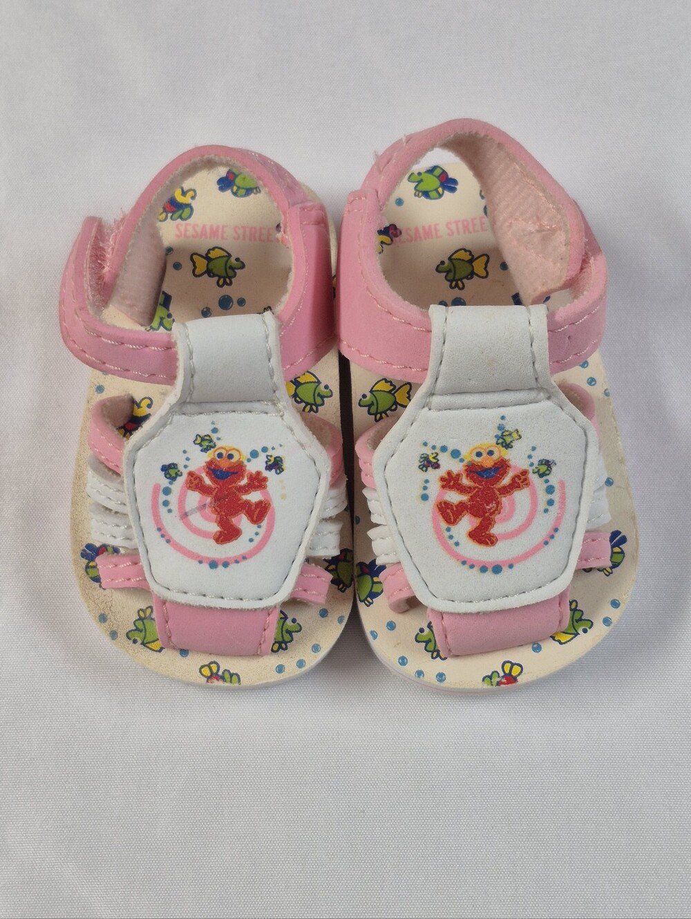 Vintage 2002 Sesame Street Elmo Baby Girls Sandals Pink Fish Strap Shoes Size 1